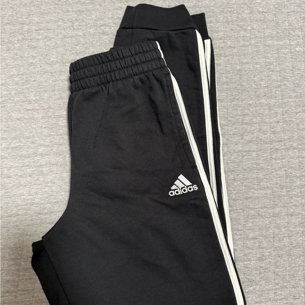 Adidas Kids Black Joggers with White Stripes